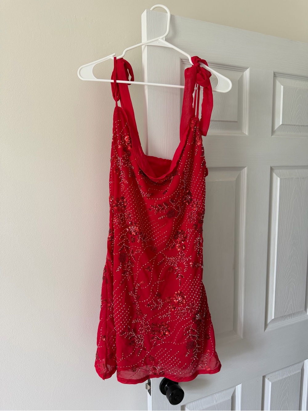 Red Tie-Shoulder Dress